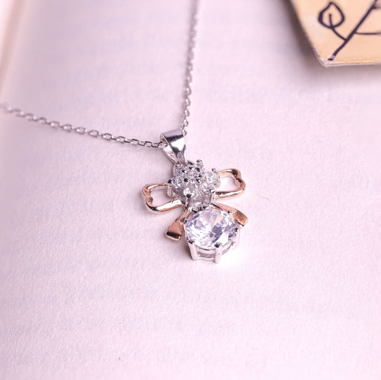 Silver Solitaire Ribbon Chain Pendant
