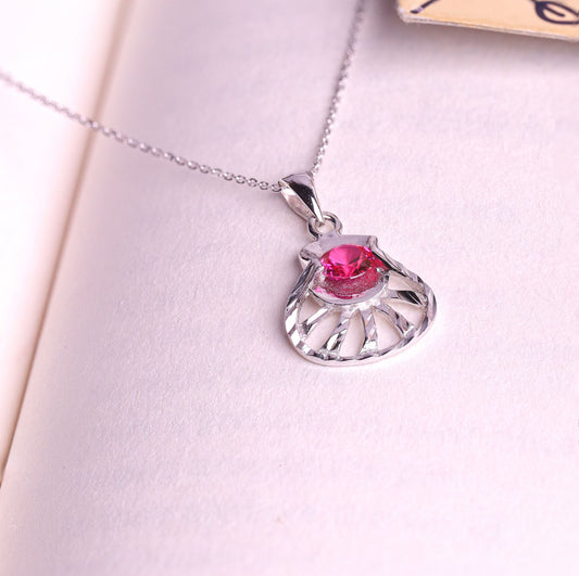 Silver Dainty Ruby Fan Chain Pendant