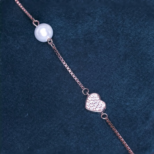 Rose Gold Heart & Pearl Bracelet