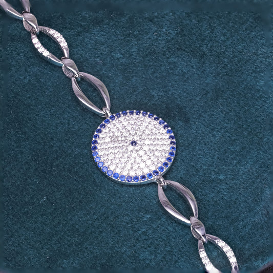 Silver Gliding Evil Eye Bracelet