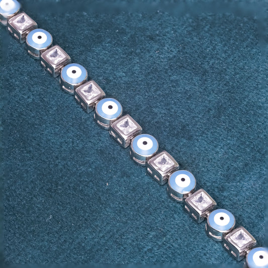 Silver Solitaire Evil Eye Bracelet