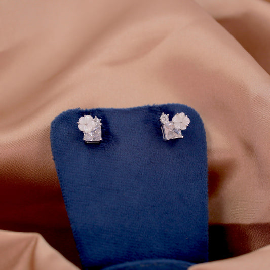 Silver Crystal Petal Earrings