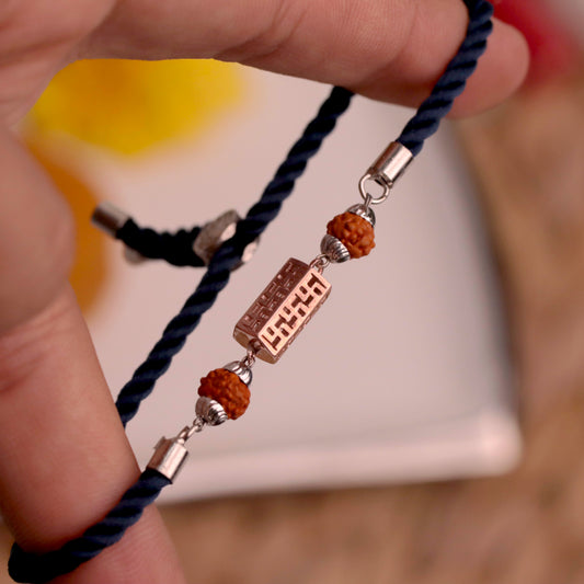 Rudraksh Swastik Silver Rakhi