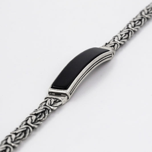 Turkish Tempest : Silver oxidised Men's Bracelet with black enamel centr