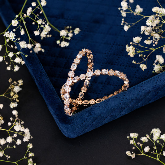 Rose Gold Solitaire Floral Bangle