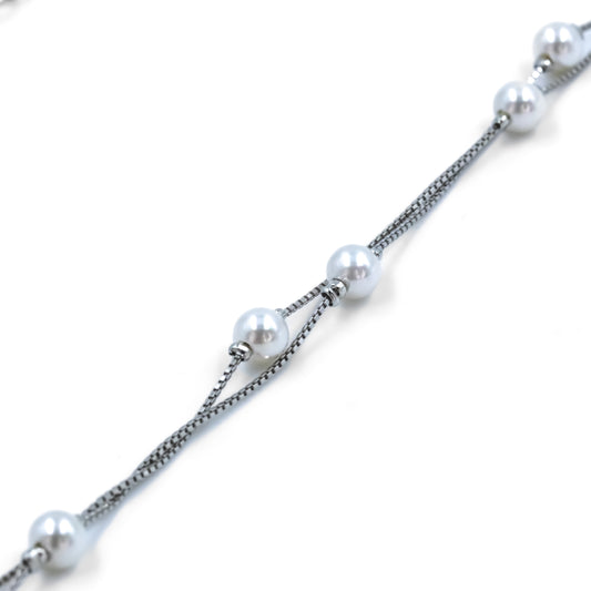Silver Double Layer Pearl Charm Chain