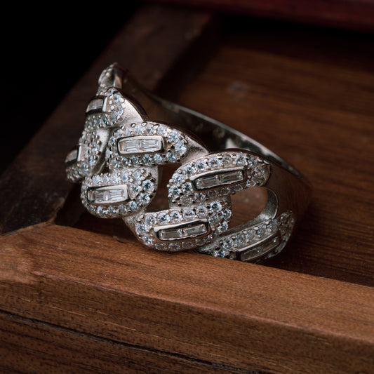 Silver Classic White Stone Ring