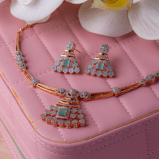Rose Gold Ethereal Green Gem Necklace Set