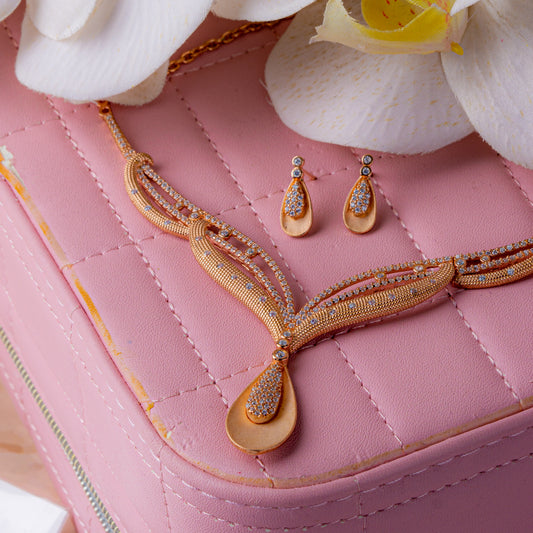 Rose Gold Regal Drop Necklace Set