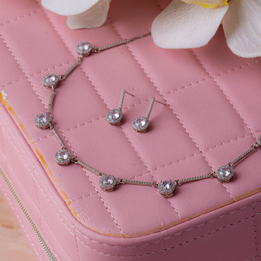 Silver Infinite Charm Solitaire Necklace Set