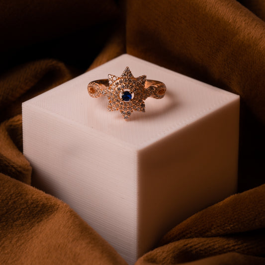Rose Gold Blue Gem Glow Ring