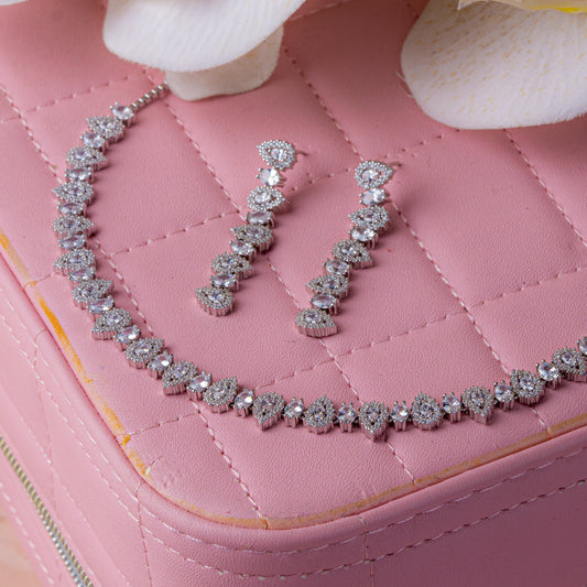 Silver Crystal Diamonds Necklace Set