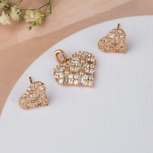 Rose Gold Crystal Heart Pendant Set
