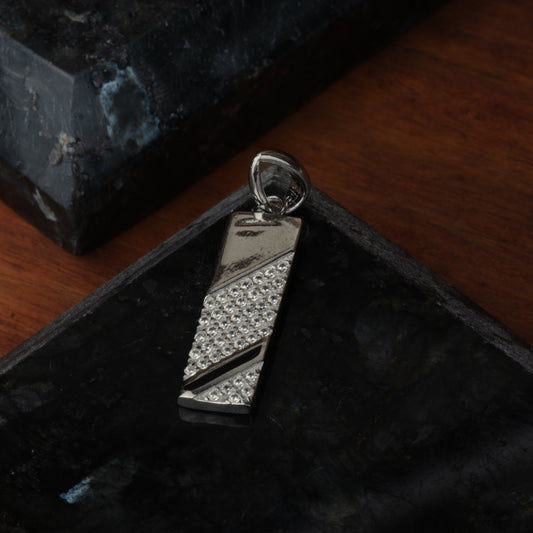 Silver Rectangle White Stone Pendant