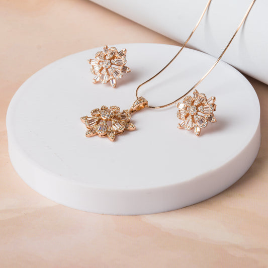 Rose Gold Snowflake Pendant Set