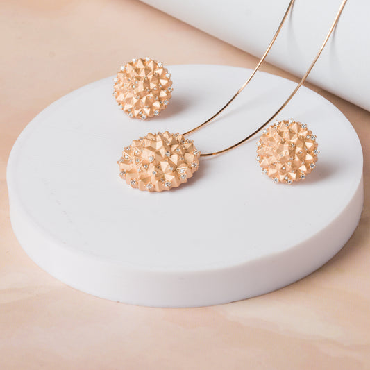Rose Gold Radiant White Stone Pendant Set