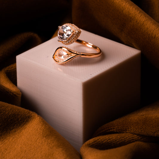 Rose Gold Dual Droplet Stone Ring