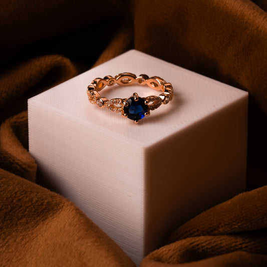 Rose Gold With Blue Solitaire Ring
