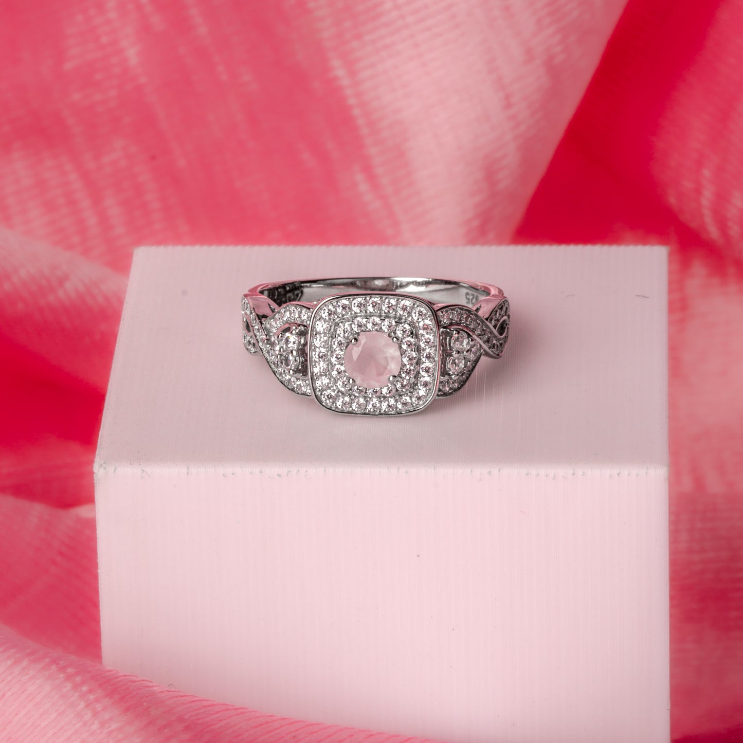 Silver Pastel Pink Stone Ring