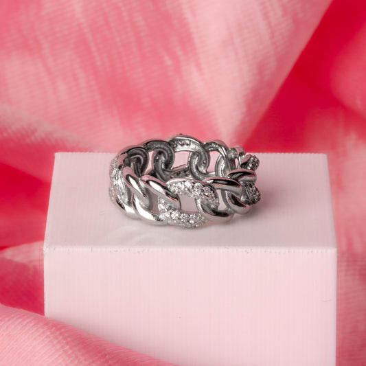 Silver Linked White Stone Ring