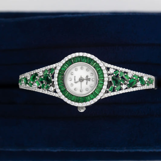 Silver Titan Emerald Cuff Watch