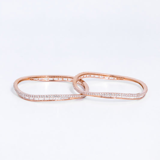 Whimsical Harmony: Rose Gold Silver bangle with white stone accents