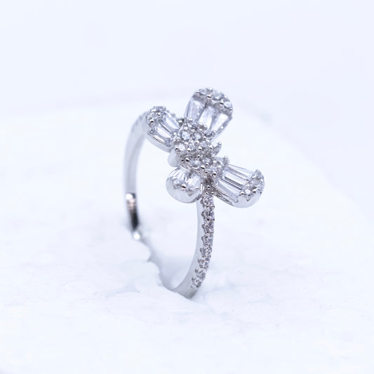 Whispering wings: White stones butterfly silver ring