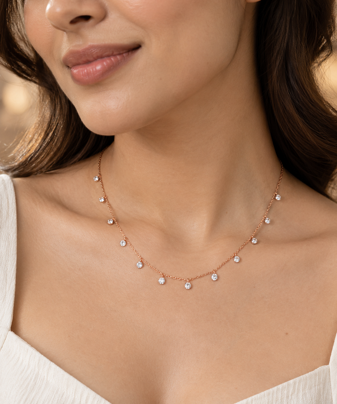 Rose Gold Solitaire Queen's Necklace Chain