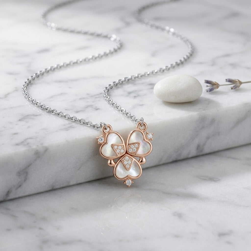 Two Tone Magnetic Clover Bloom Chain Pendant