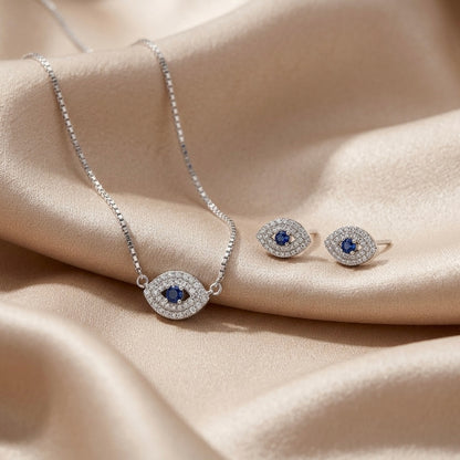 Silver Evil Eye Chain Pendant Set