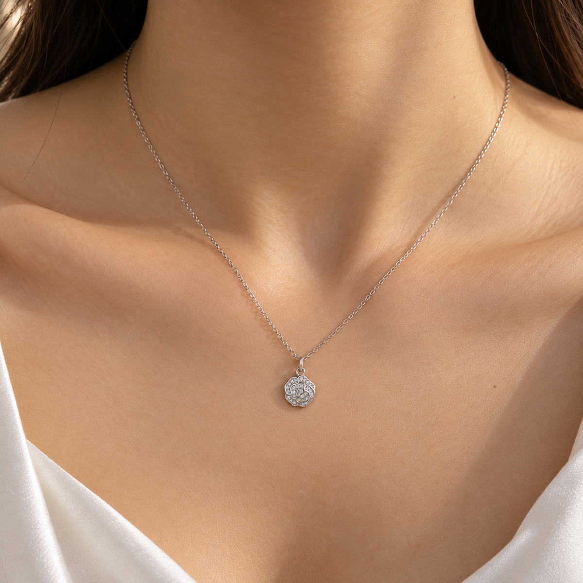 Silver Ornate Floral Chain Pendant