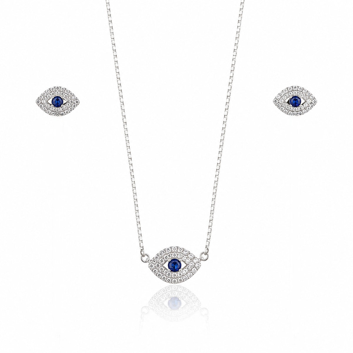 Silver Evil Eye Chain Pendant Set