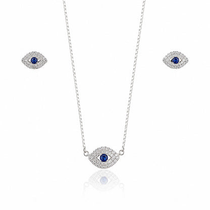 Silver Evil Eye Chain Pendant Set