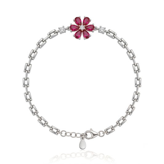 Silver Red Flora Bloom Bracelet