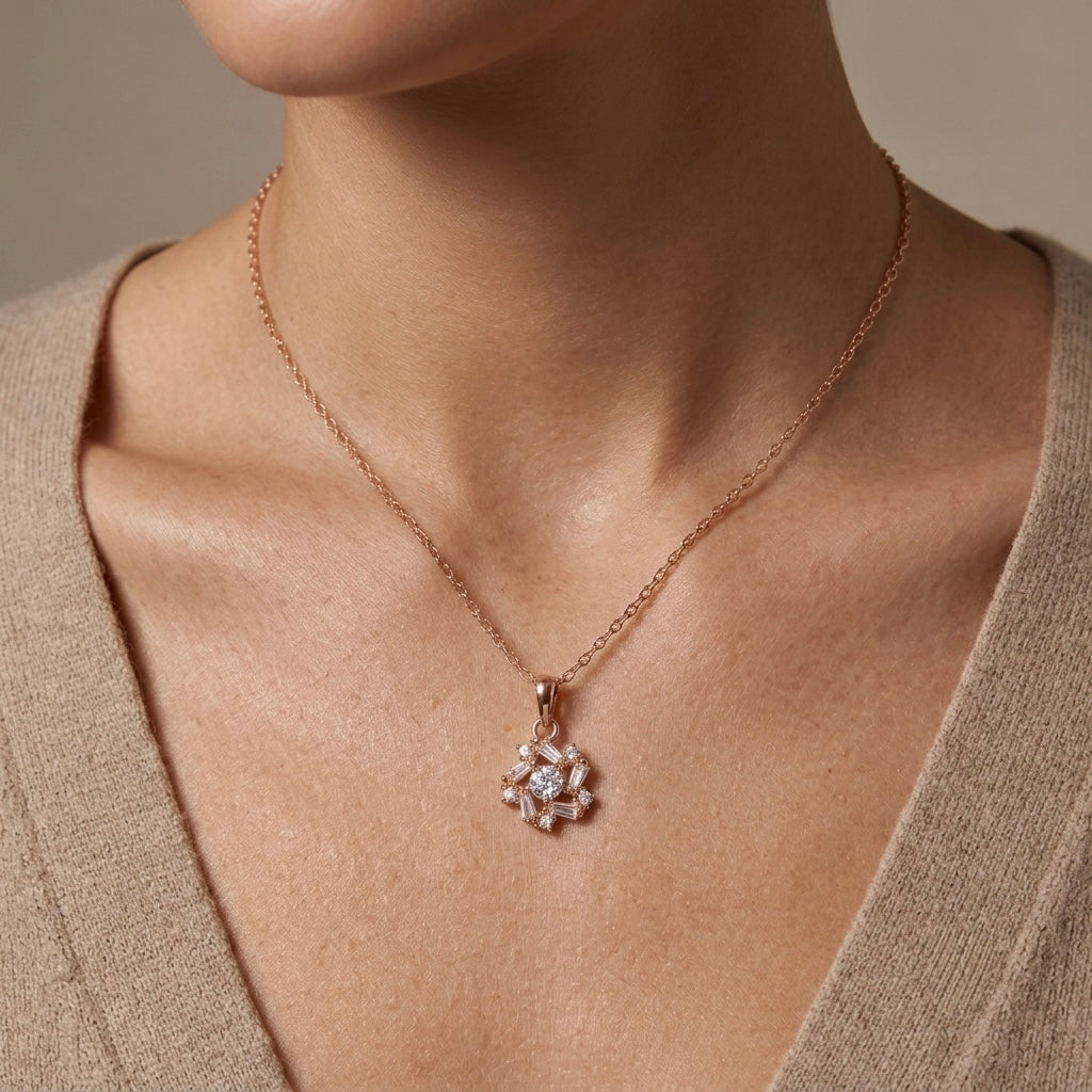 Rosegold Crystal Bloom Chain Pendant