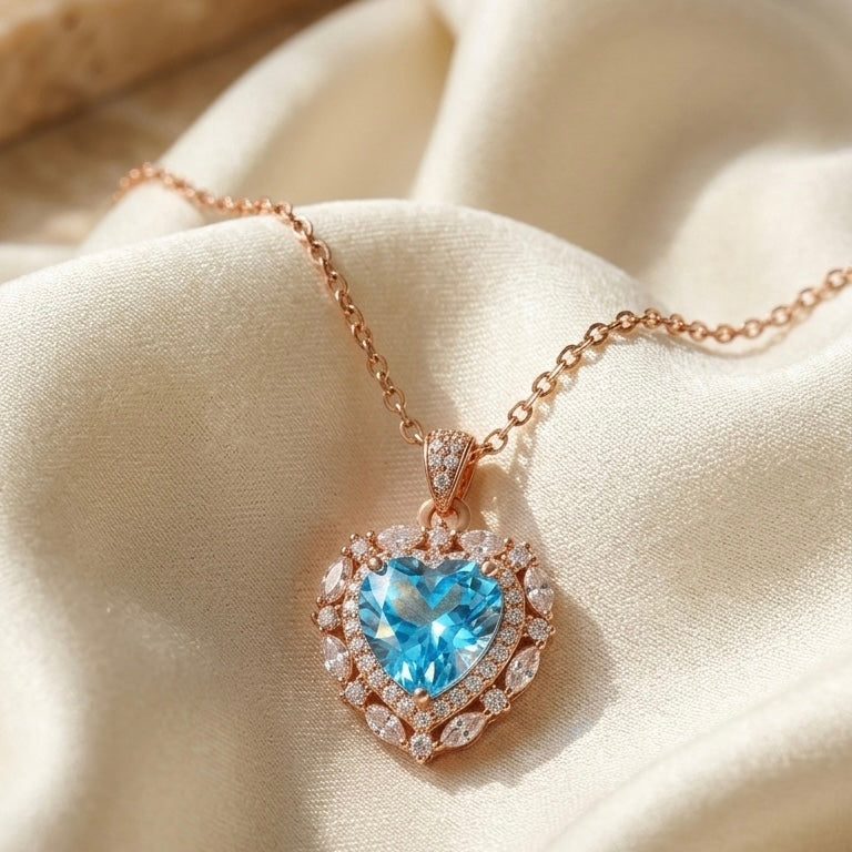 Rosegold Azure Heart Chain Pendant