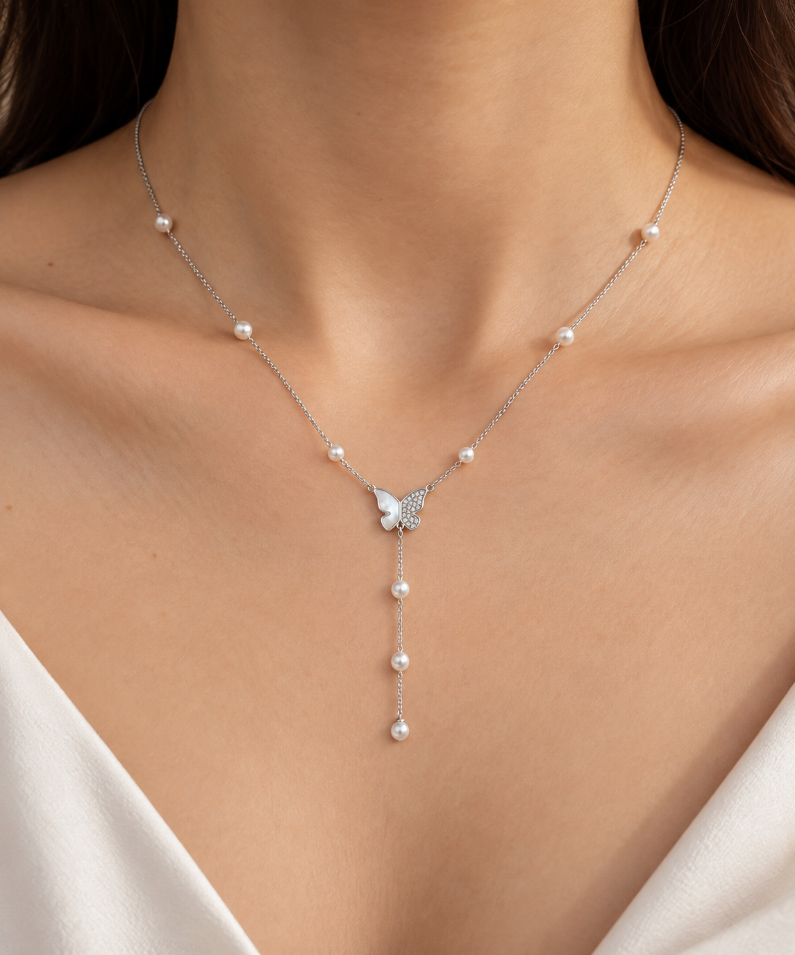 Silver Celeste Butterfly Pearl Chain Pendant