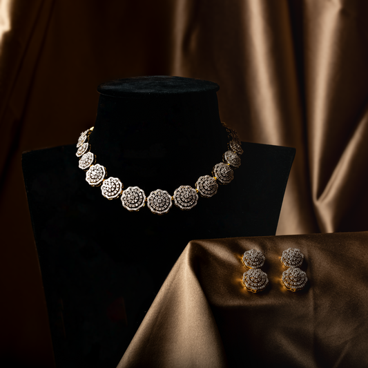 Gold Pristine Diamond Cascade Silver Necklace Set