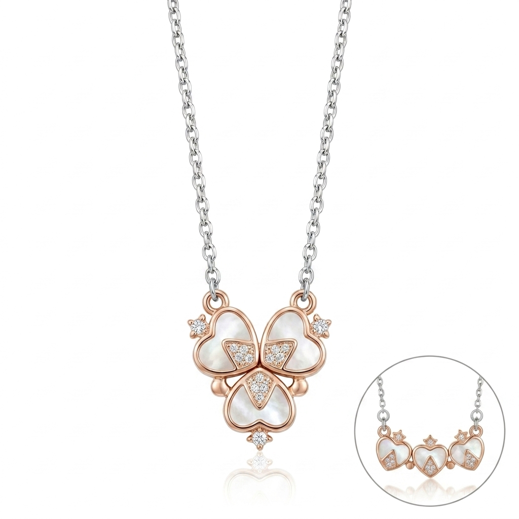 Two Tone Magnetic Clover Bloom Chain Pendant