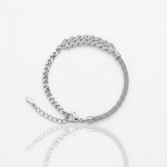 Silver Curb Weave Cuban Bracelet