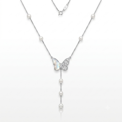 Silver Butterfly Cascade Pearl Chain Pendant