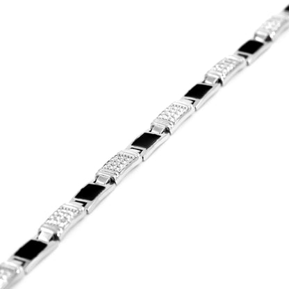 Silver Black Enamel Cuboid Bracelet