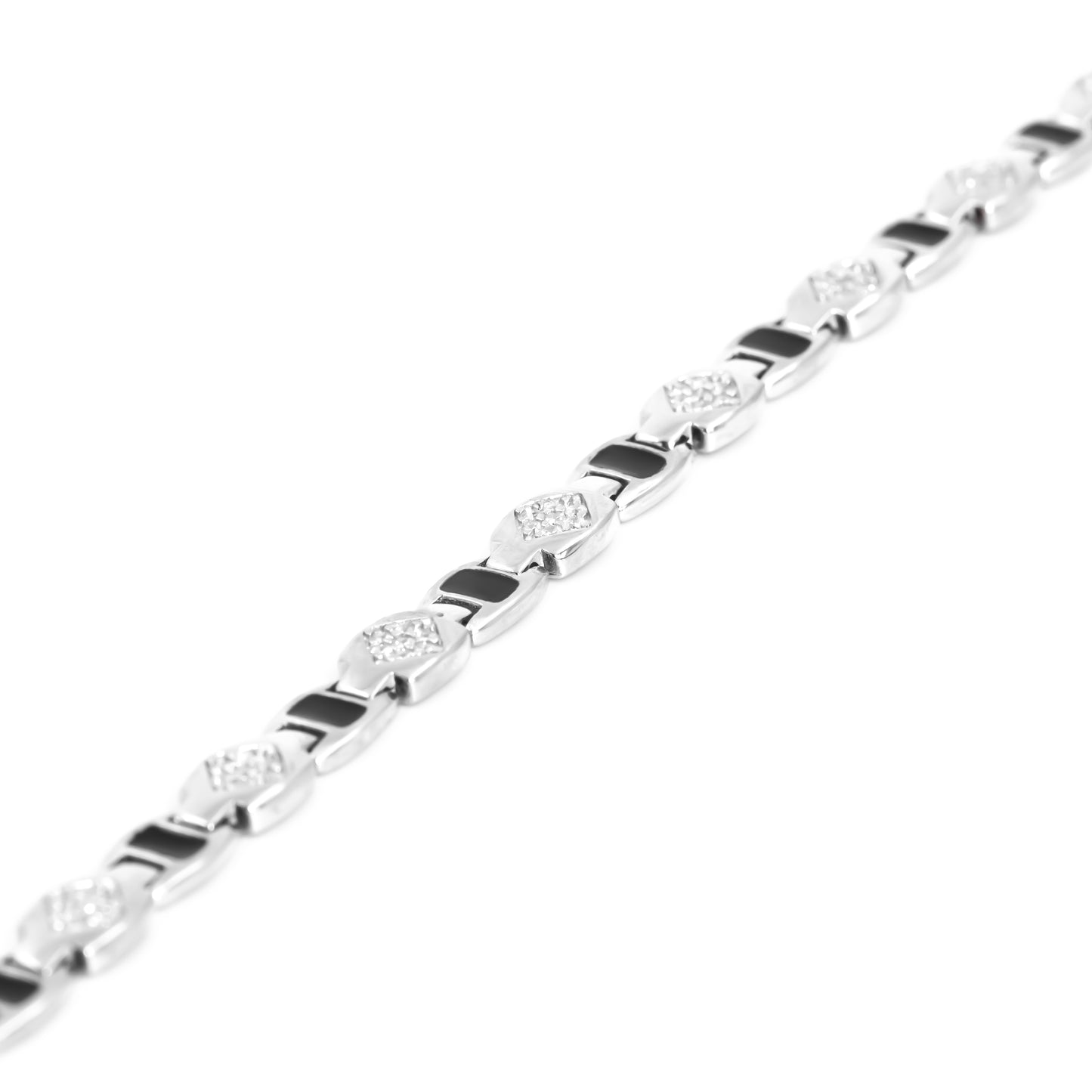 Silver Sleek Black Enamel Zircon Bracelet