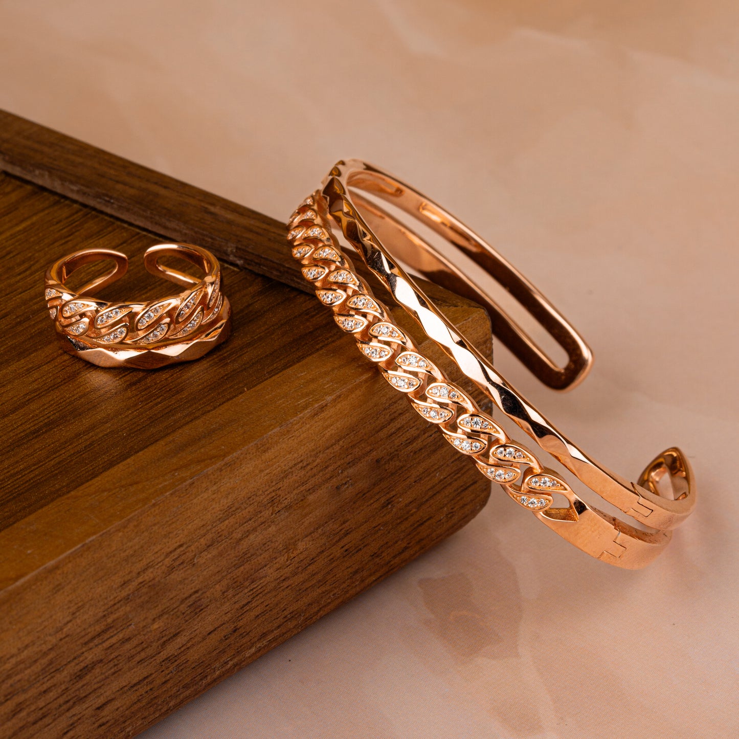 Rose Gold Enchant Loom Cuff/Kada with Ring Set