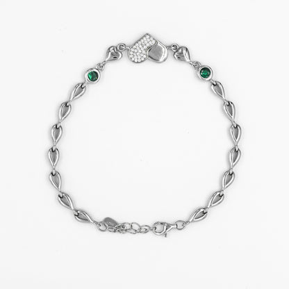 Silver Classic Heart and Emerald Bracelet