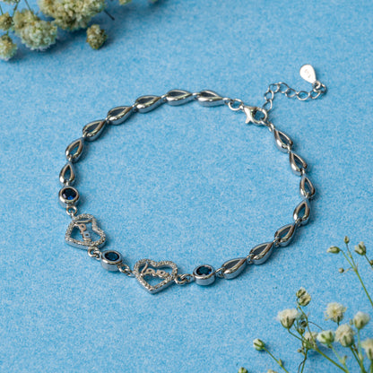 Silver Blue Gem Love Charm Bracelet
