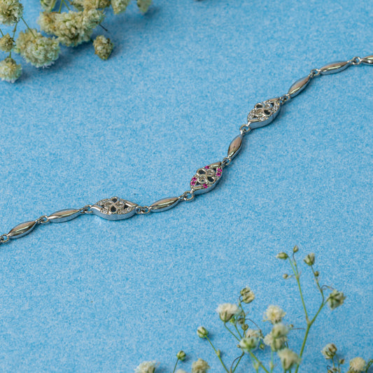 Silver Pink Eye Gem Bracelet