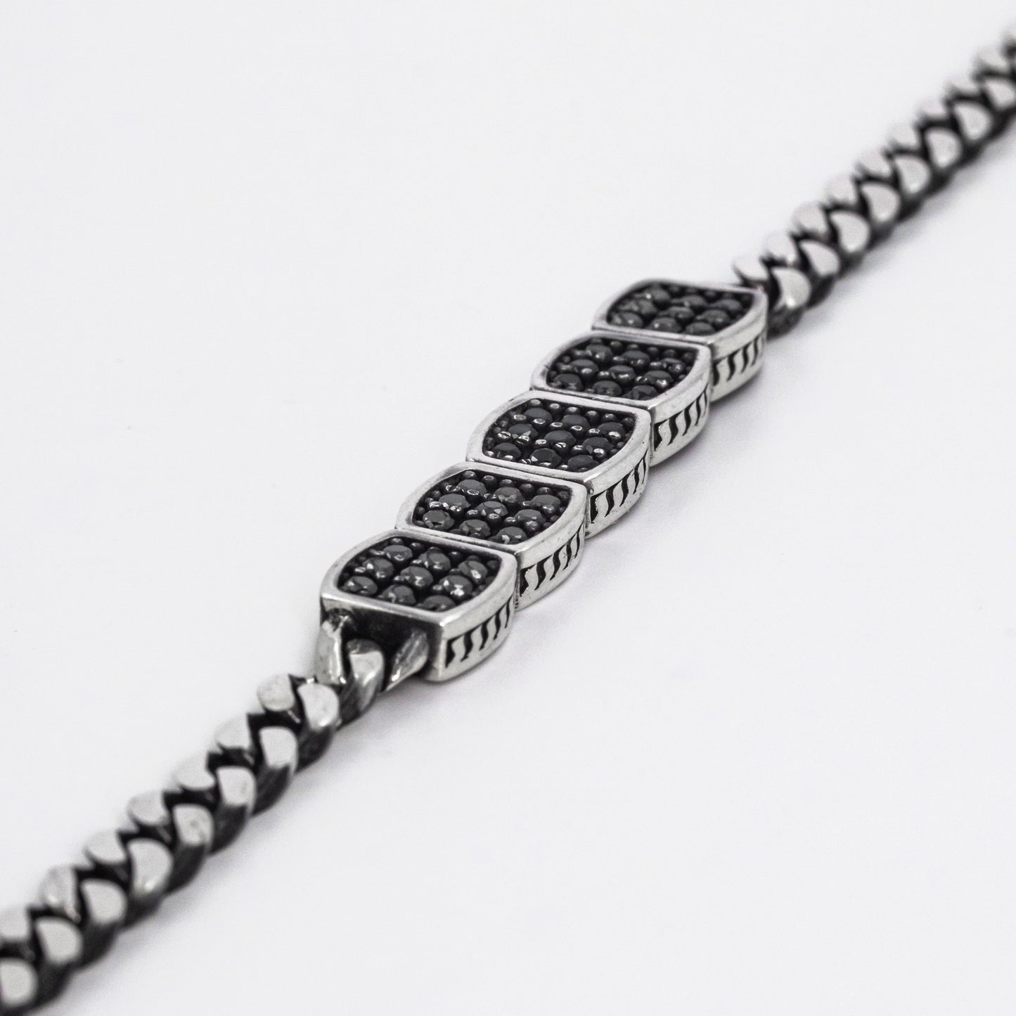Shadowstone Link: Men's Oxidized Silver Bracelet with Bold Square Black Stones