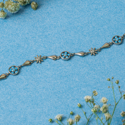 Silver Floral Blue Petals Bracelet