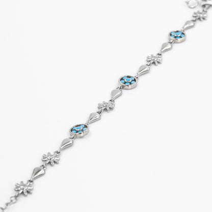 Silver Floral Blue Petals Bracelet